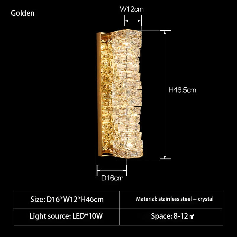 Chloe's - 3 Color Temperature Wall Lamp Crystal K9 LED Wall Light Chrome Gold Indoor Bright Wall Sconce for Living/Dining/Bed Room Hotel