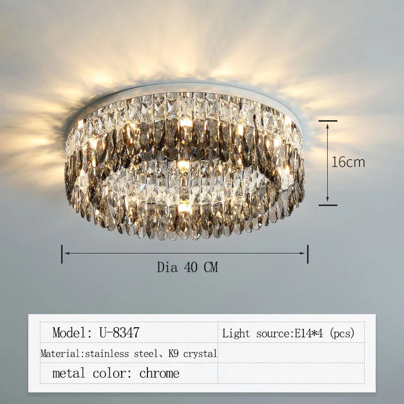 Nordic Simple Modern Crystal Ceiling Lamp - Chrome Silver Finish for Living, Dining, and Bedroom Spaces