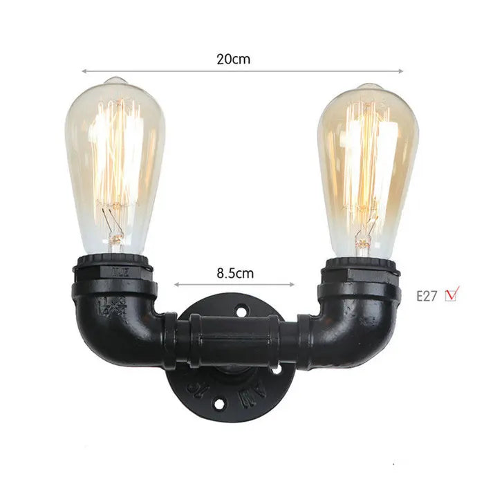 Vintage E27 Water Pipe Wall Sconces - Steampunk Wall Light Fixtures for Hallway and Basement