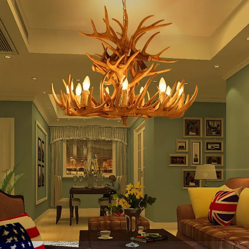 Rustic Antler Chandelier - Industrial Wind Lamps for Restaurant, Internet Cafe, and Hotel Decor