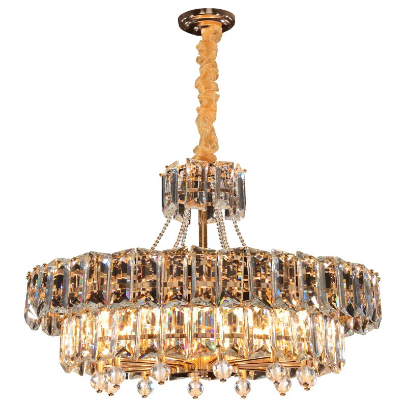 Contemporary LED Crystal Chandelier - Illuminate Your Living Room with Elegant Round and Rectangle Golden Indoor Lighting