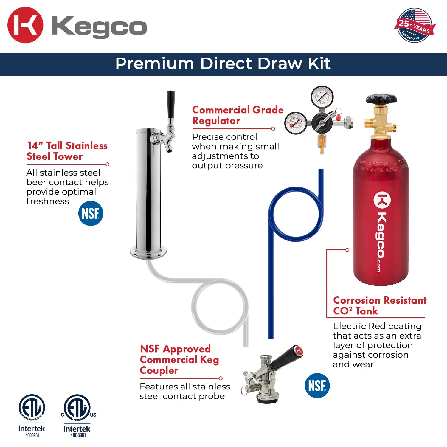 Kegco 24" Wide Single Tap Stainless Steel Built-In Right Hinge Kegerator with Kit- Indoor