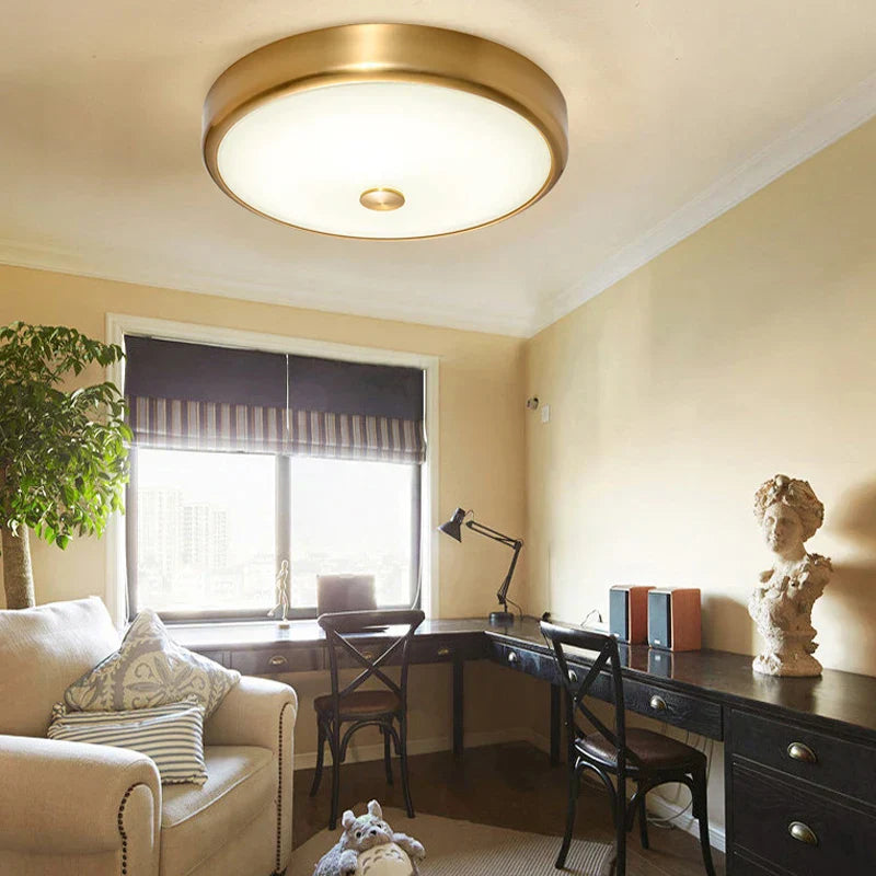 Contemporary Round Glass Shade Ceiling Lights - LED Lighting for Living Rooms, Bedrooms, Restaurants, Aisles, and Corridors, Featuring Brass Finish