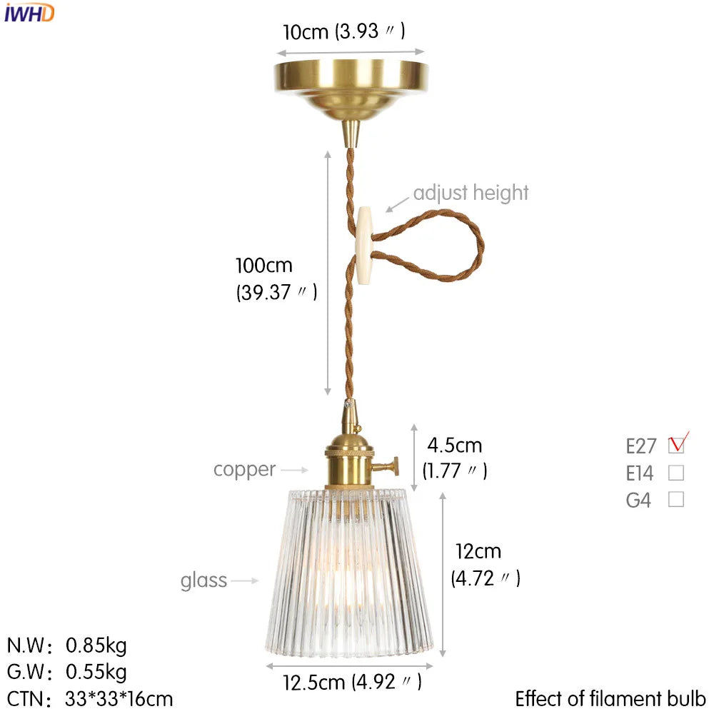 Nordic Glass Pendant Light - Elegant Copper Fixture for Dining and Living Spaces