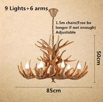 European Country LED Antler Chandelier - Retro Resin Deer Horn Ceiling Lamp for Home Kitchen Decor Lighting