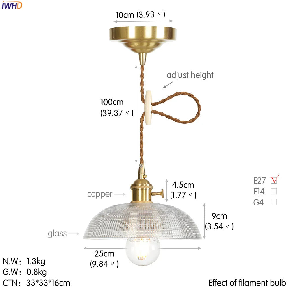 Nordic Glass Pendant Light - Elegant Copper Fixture for Dining and Living Spaces