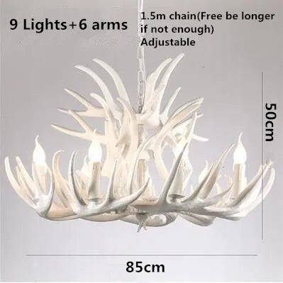 European Country LED Antler Chandelier - Retro Resin Deer Horn Ceiling Lamp for Home Kitchen Decor Lighting