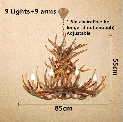 European Country LED Antler Chandelier - Retro Resin Deer Horn Ceiling Lamp for Home Kitchen Decor Lighting