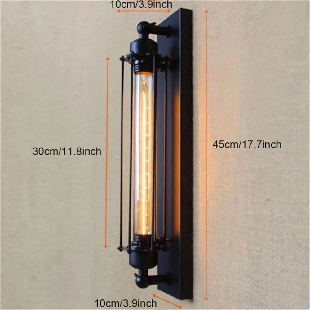 Vintage Black Rustic Wall Light with Edison Filament Bulb - Perfect for Stair, Kitchen, and Wall Sconce Lighting