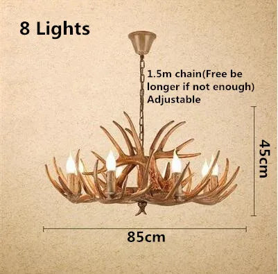 European Country LED Antler Chandelier - Retro Resin Deer Horn Ceiling Lamp for Home Kitchen Decor Lighting
