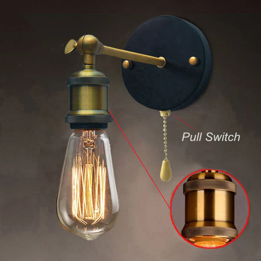 Adjustable Industrial Metal Wall Lamp - Vintage Lighting with Pull Chain Switch
