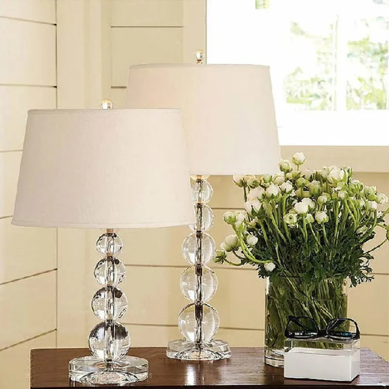 Luxury Crystal Table Lamp with Fabric Lampshade - Elegant Lighting for Living Room and Bedroom