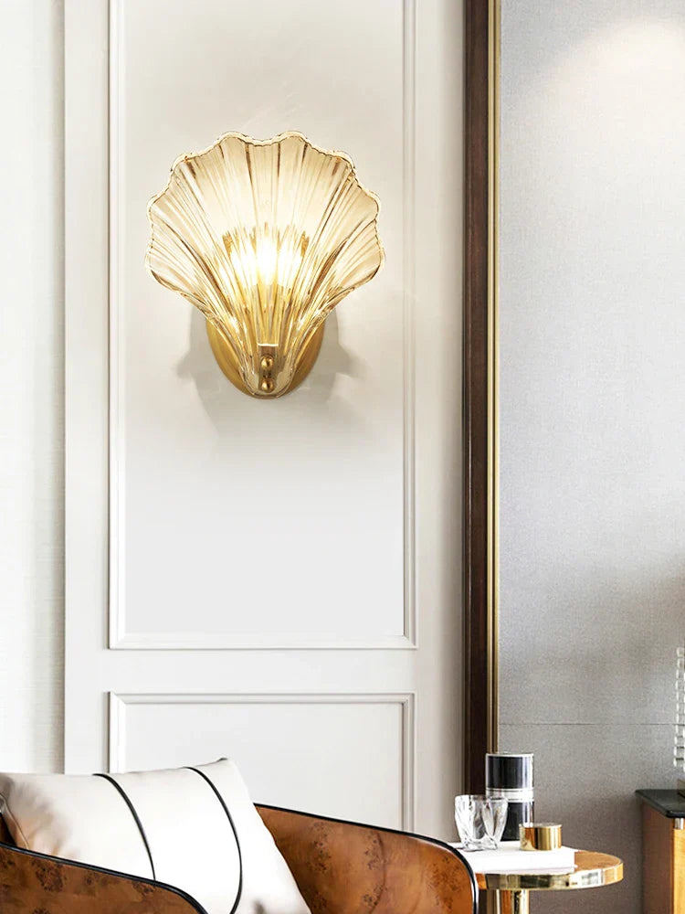 Madison - Fancy modern glass shell lampshade indoor bathroom waterproof next wall lamp led brass wall lamp