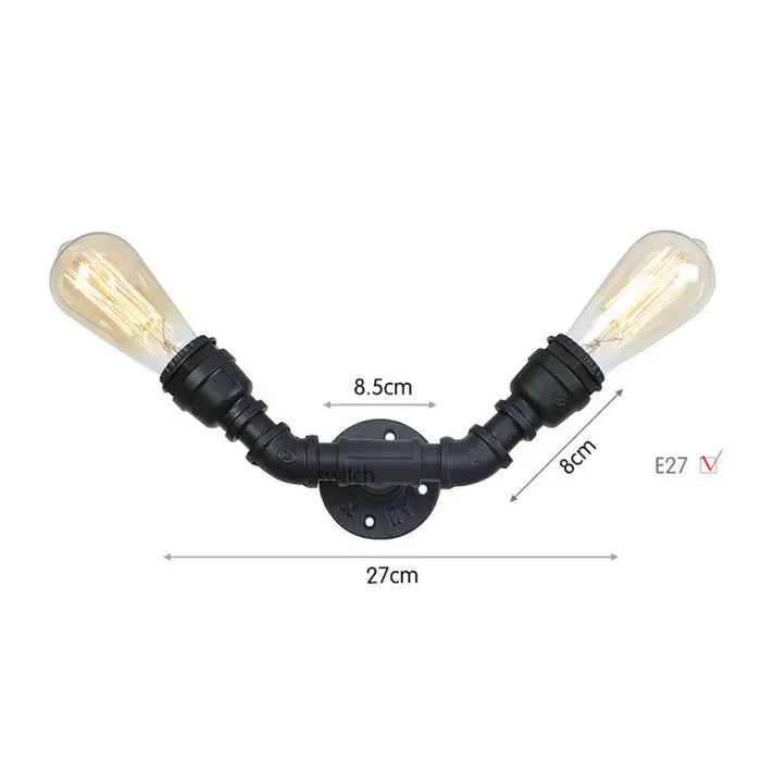 Vintage E27 Water Pipe Wall Sconces - Steampunk Wall Light Fixtures for Hallway and Basement