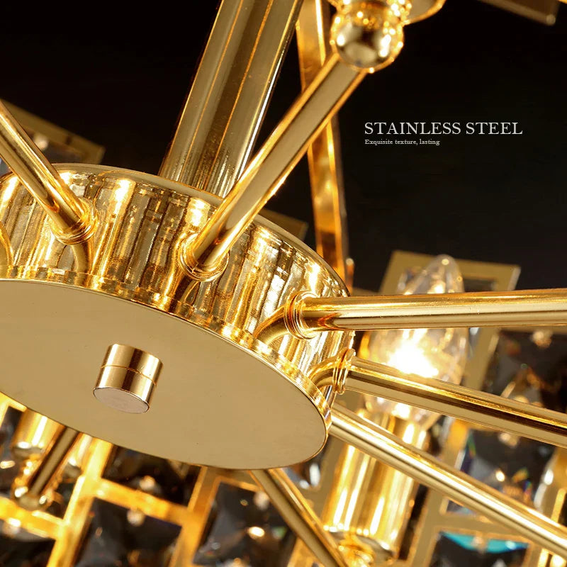 Nordic Golden Modern LED Ceiling chandelier Dining Room Decoration Lamp Square, Round Crystal Lamp