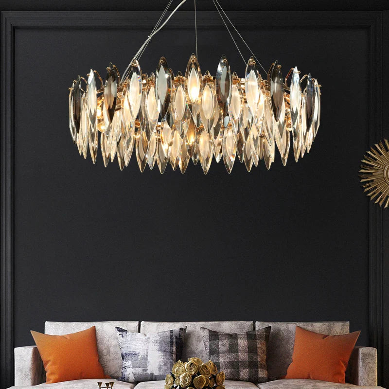 Elegant Round Gold LED Crystal Chandelier - A Modern Luxury Lighting Fixture for Dining Rooms, Living Rooms, and Home Decor