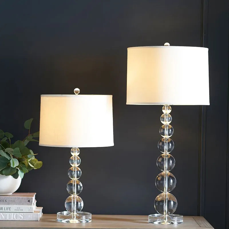 Luxury Crystal Table Lamp with Fabric Lampshade - Elegant Lighting for Living Room and Bedroom