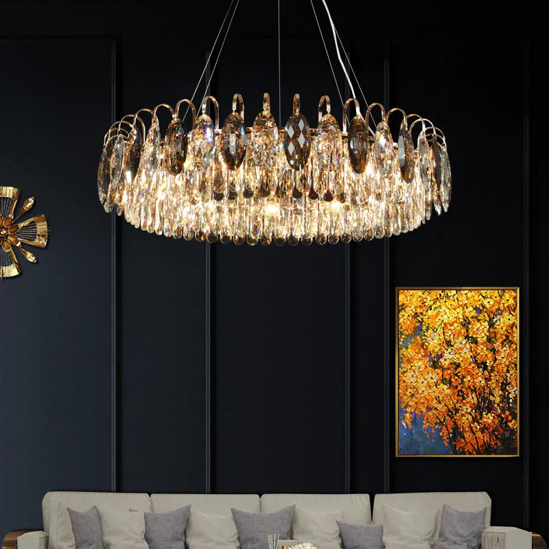New Modern Crystal Chandelier - Luxurious Home Decor Lighting in Round Gold Design with LED Illumination
