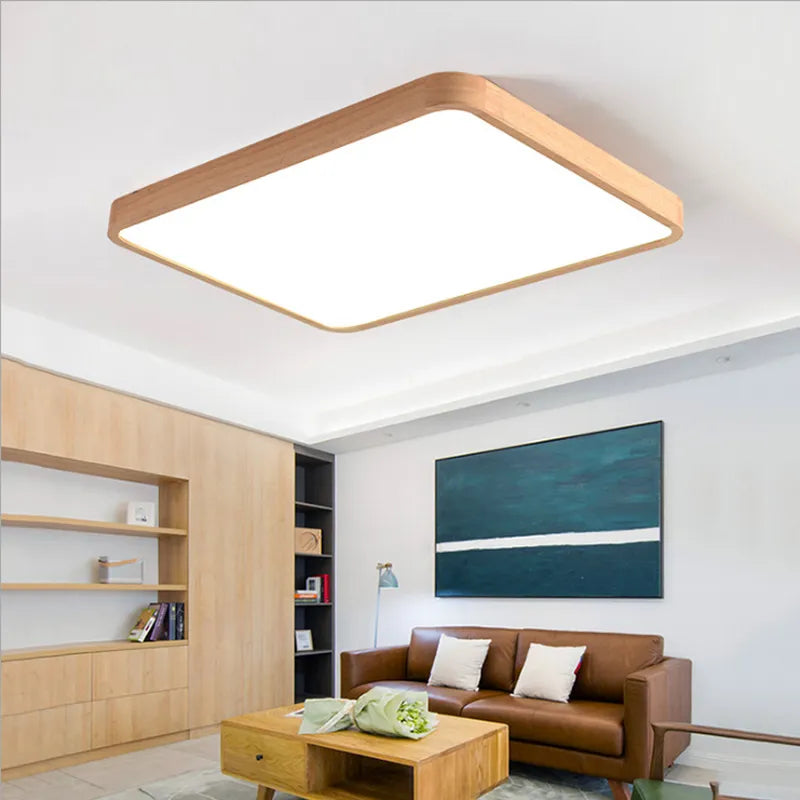 Modern Solid Wood LED Ceiling Light - Remote-Controlled Lighting Fixture for Room, Bedroom, Kitchen, and Bathroom