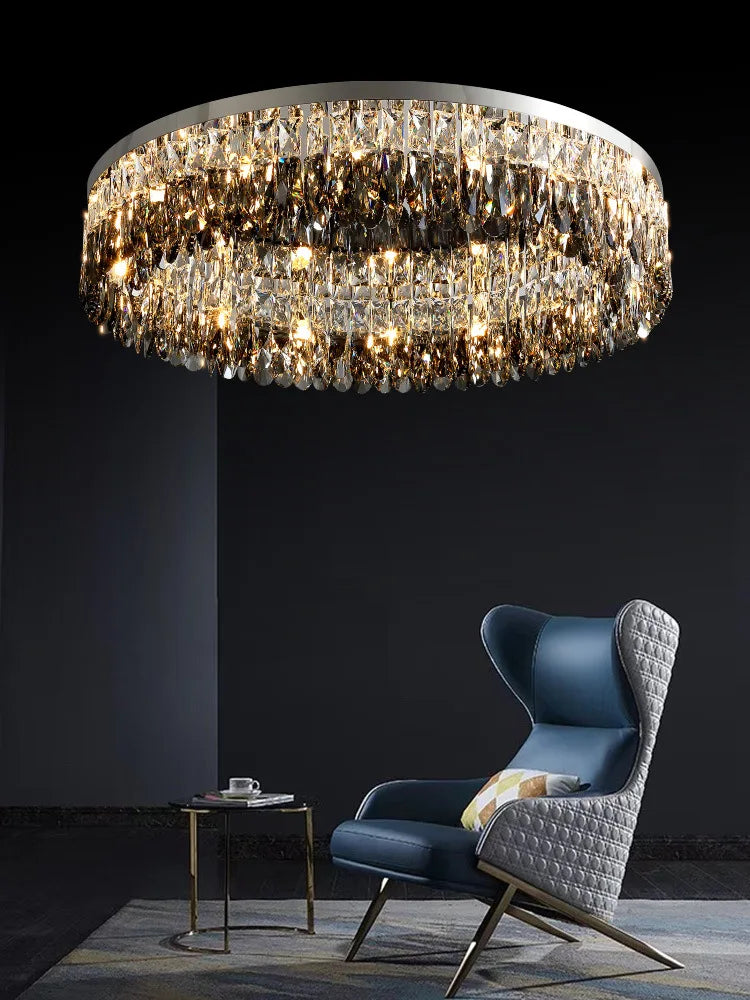 Nordic Simple Modern Crystal Ceiling Lamp - Chrome Silver Finish for Living, Dining, and Bedroom Spaces