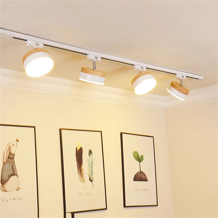 12W Nordic Wooden LED Track Light - COB Ceiling Spotlight for Home and Store Decor