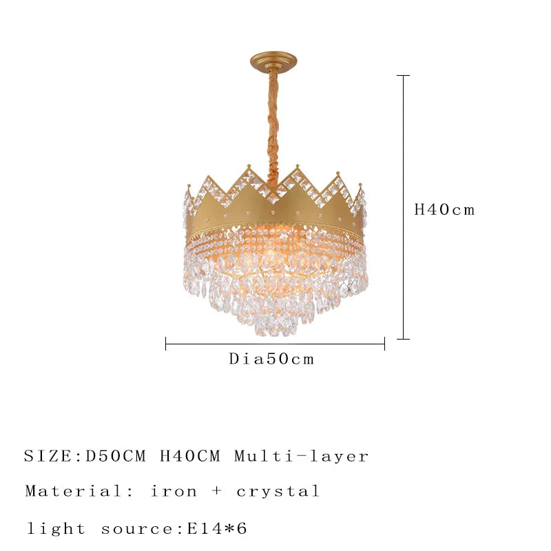 Elegant French Pastoral Golden Crystal Chandelier - Perfect for Living Rooms, Dining Rooms, Bedrooms, and Entrances