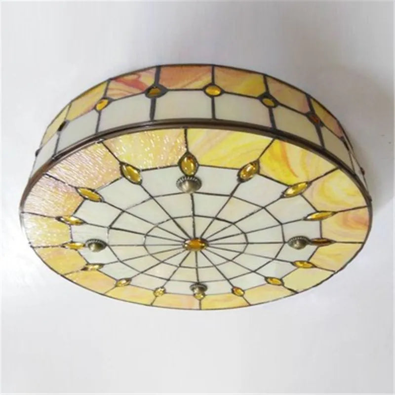 Vintage Mediterranean Tiffany Stained Glass Ceiling Lights - Elegance for Living, Dining, and Bedrooms