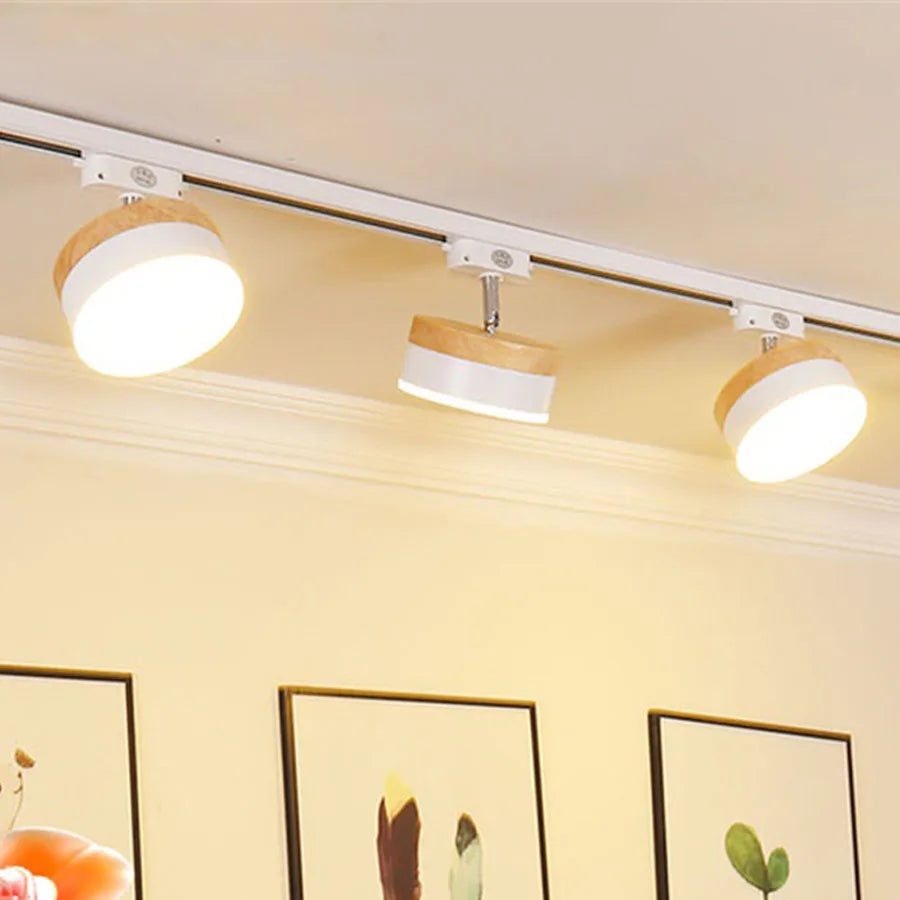 12W Nordic Wooden LED Track Light - COB Ceiling Spotlight for Home and Store Decor