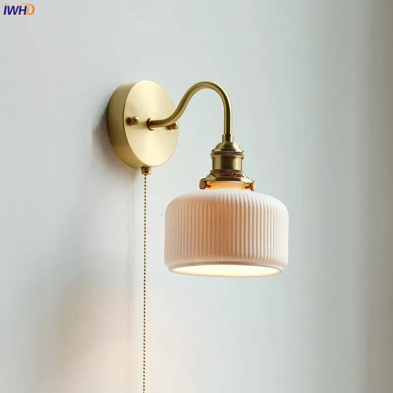 Modern Ceramic Wall Lamp with Pull Chain Switch - Stylish Lighting for Bathrooms, Mirrors, and Stairways