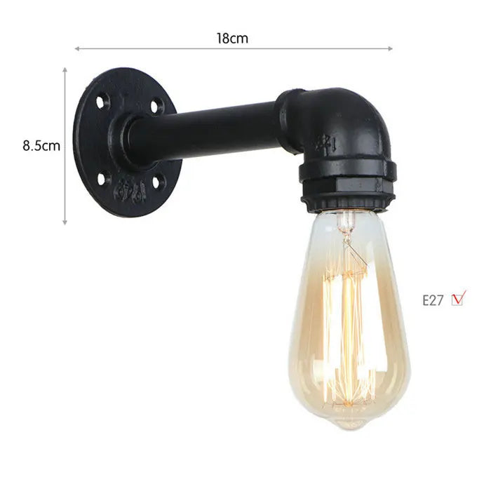 Vintage E27 Water Pipe Wall Sconces - Steampunk Wall Light Fixtures for Hallway and Basement