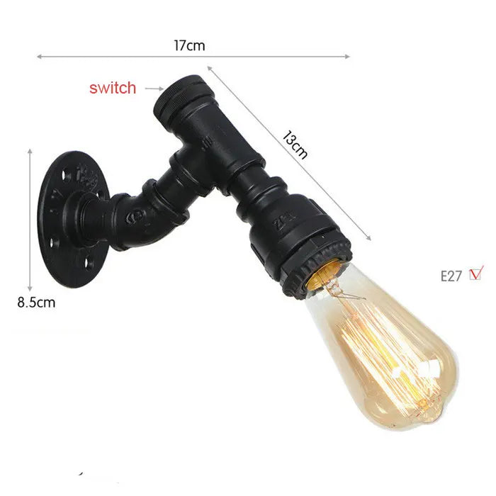 Vintage E27 Water Pipe Wall Sconces - Steampunk Wall Light Fixtures for Hallway and Basement