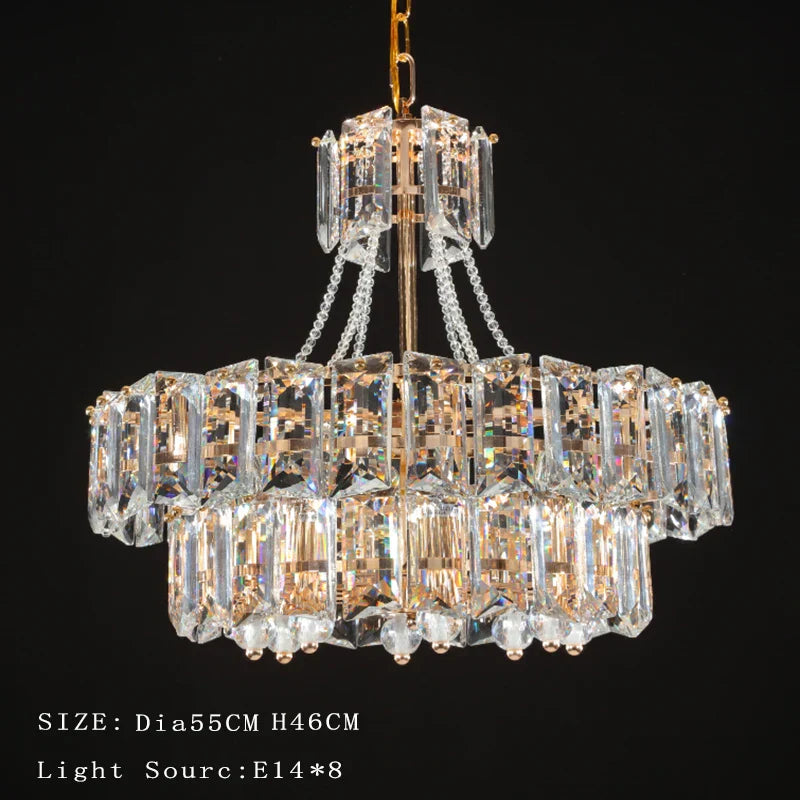Contemporary LED Crystal Chandelier - Illuminate Your Living Room with Elegant Round and Rectangle Golden Indoor Lighting