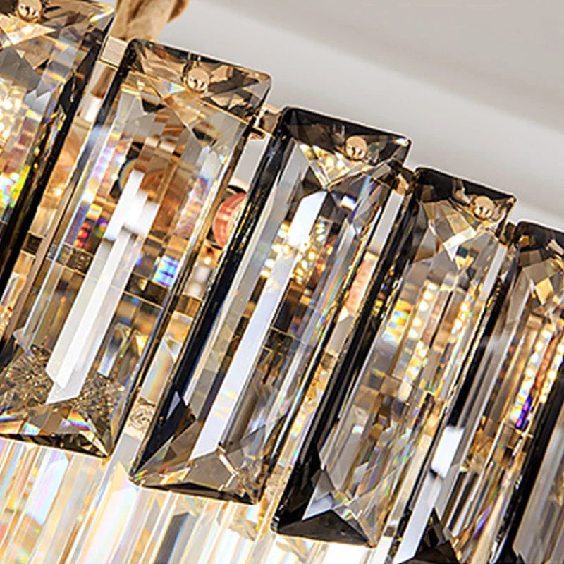 Large Modern Crystal Chandelier For Staircase Luxury Amber Smoky Gray Home Decor Hanging Light Fixture Long Hall Lobby Led  Lamp