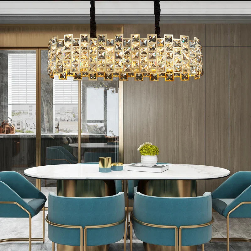 Nordic Golden Modern LED Ceiling chandelier Dining Room Decoration Lamp Square, Round Crystal Lamp