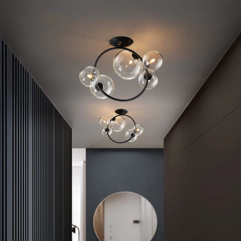 Nordic LED Ceiling Lights - Round Ring Lampshade with Glass Balls for Kitchen, Room, and Home Decor Indoor Lighting - Lustre Salon Fixture