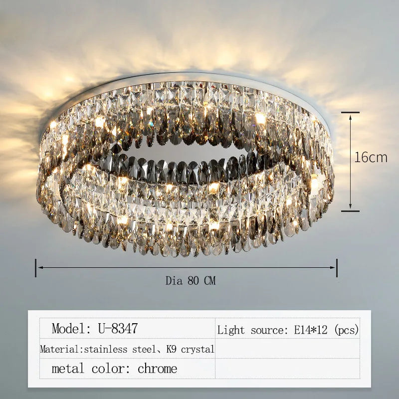 Nordic Simple Modern Crystal Ceiling Lamp - Chrome Silver Finish for Living, Dining, and Bedroom Spaces