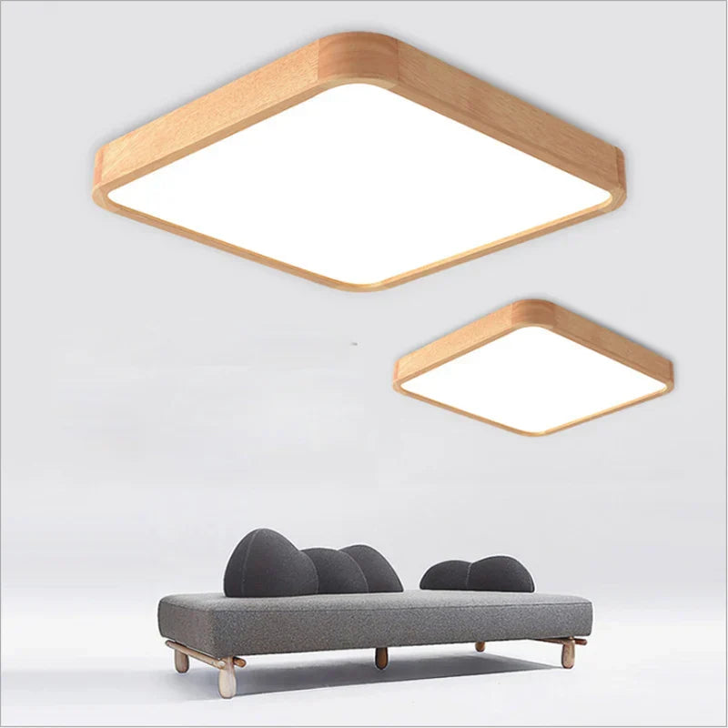 Modern Solid Wood LED Ceiling Light - Remote-Controlled Lighting Fixture for Room, Bedroom, Kitchen, and Bathroom