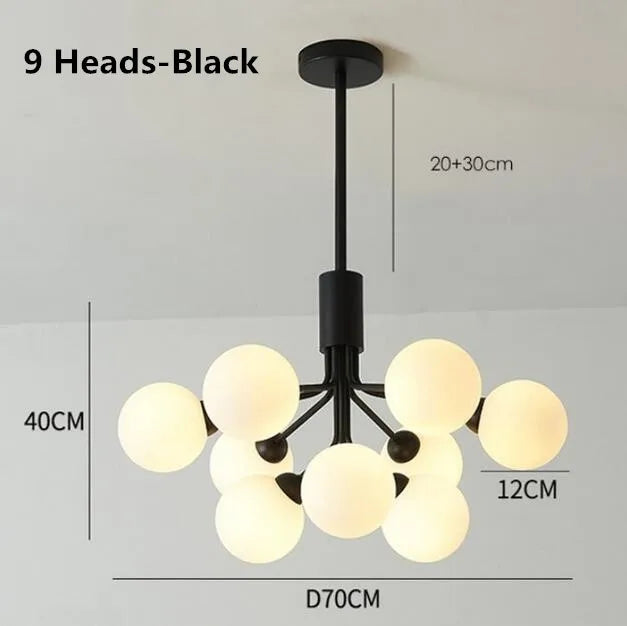 Luxury Gold Nordic Glass Ball Chandelier - LED Magic Bean Apiales Chandeliers for Bedrooms, Kitchens, Dining Rooms, and Cafe Lighting