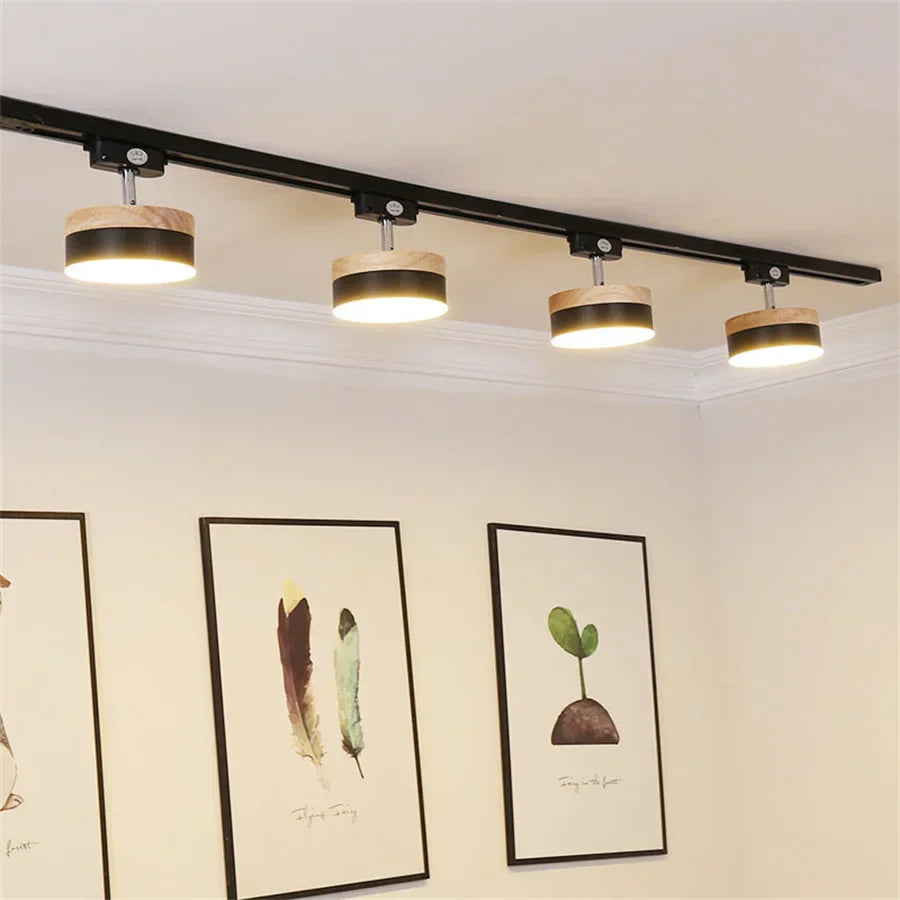 12W Nordic Wooden LED Track Light - COB Ceiling Spotlight for Home and Store Decor