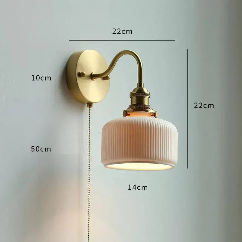 Modern Ceramic Wall Lamp with Pull Chain Switch - Stylish Lighting for Bathrooms, Mirrors, and Stairways