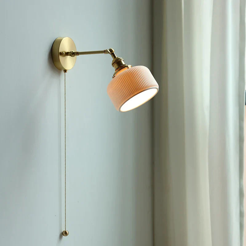 Modern Ceramic Wall Lamp with Pull Chain Switch - Stylish Lighting for Bathrooms, Mirrors, and Stairways