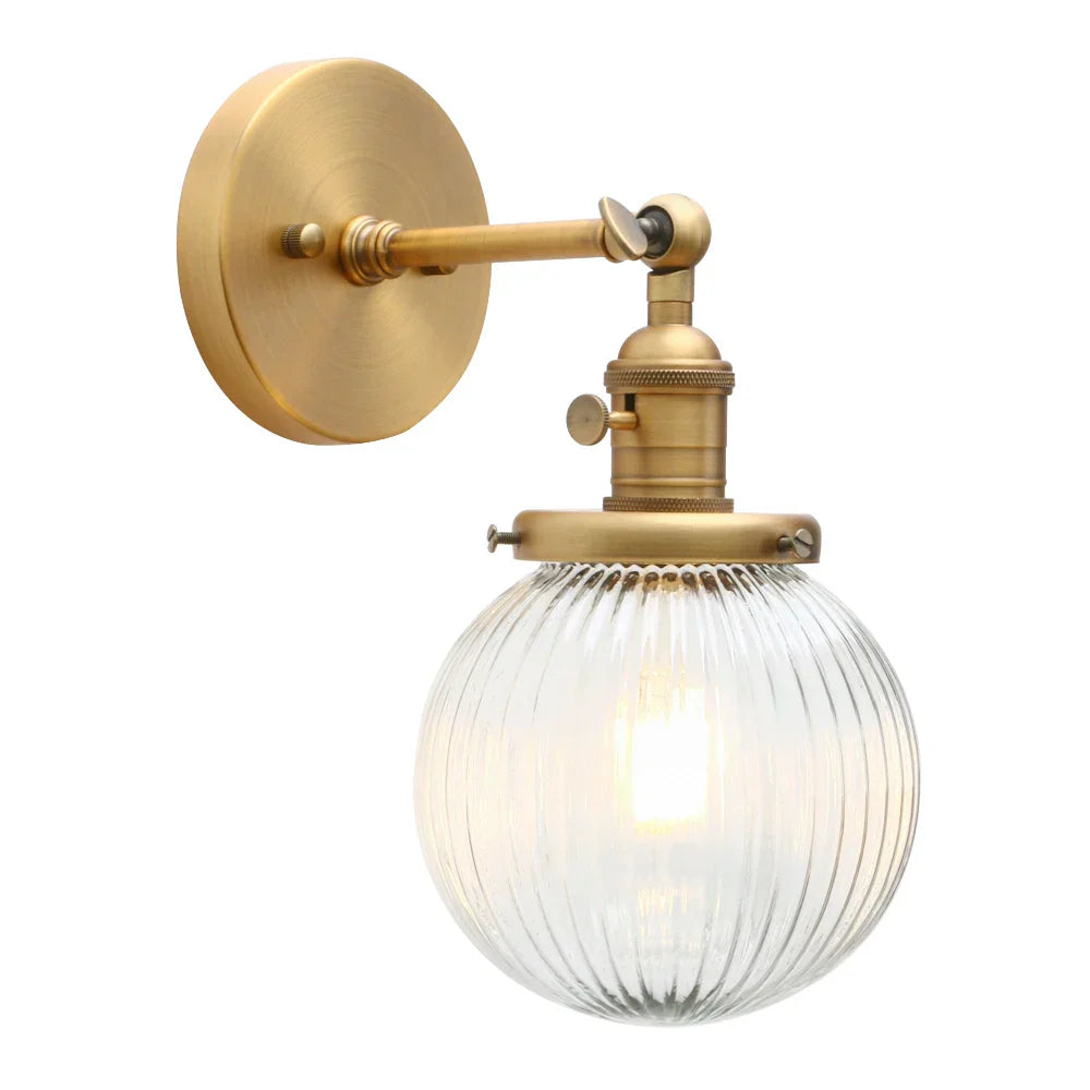 Permo Industrial Ribbed Globe Glass Wall Light - Stylish Switched Wall Sconces for Kitchen, Living Room, and Bedroom