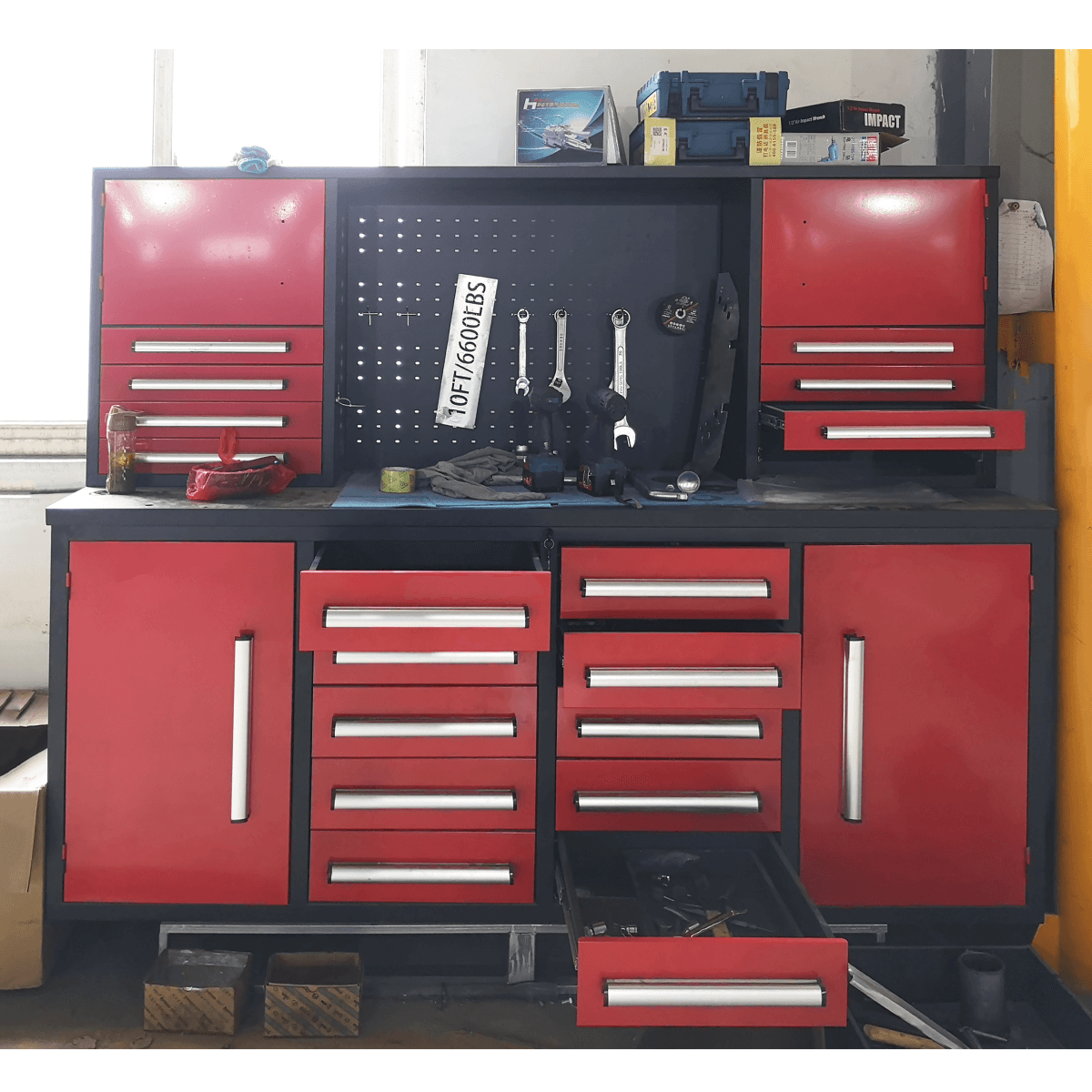 7 ft Garage Workbench Cabinet (18 Drawers & 4 Cabinets & Pegboard)