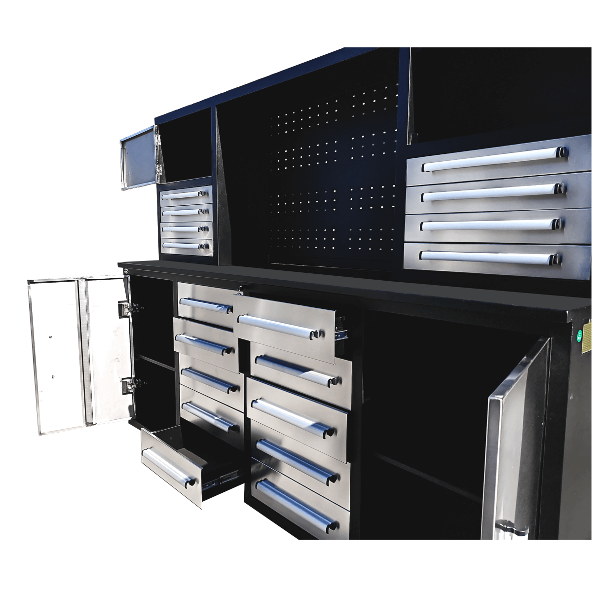 7 ft Garage Workbench Cabinet (18 Drawers & 4 Cabinets & Pegboard)