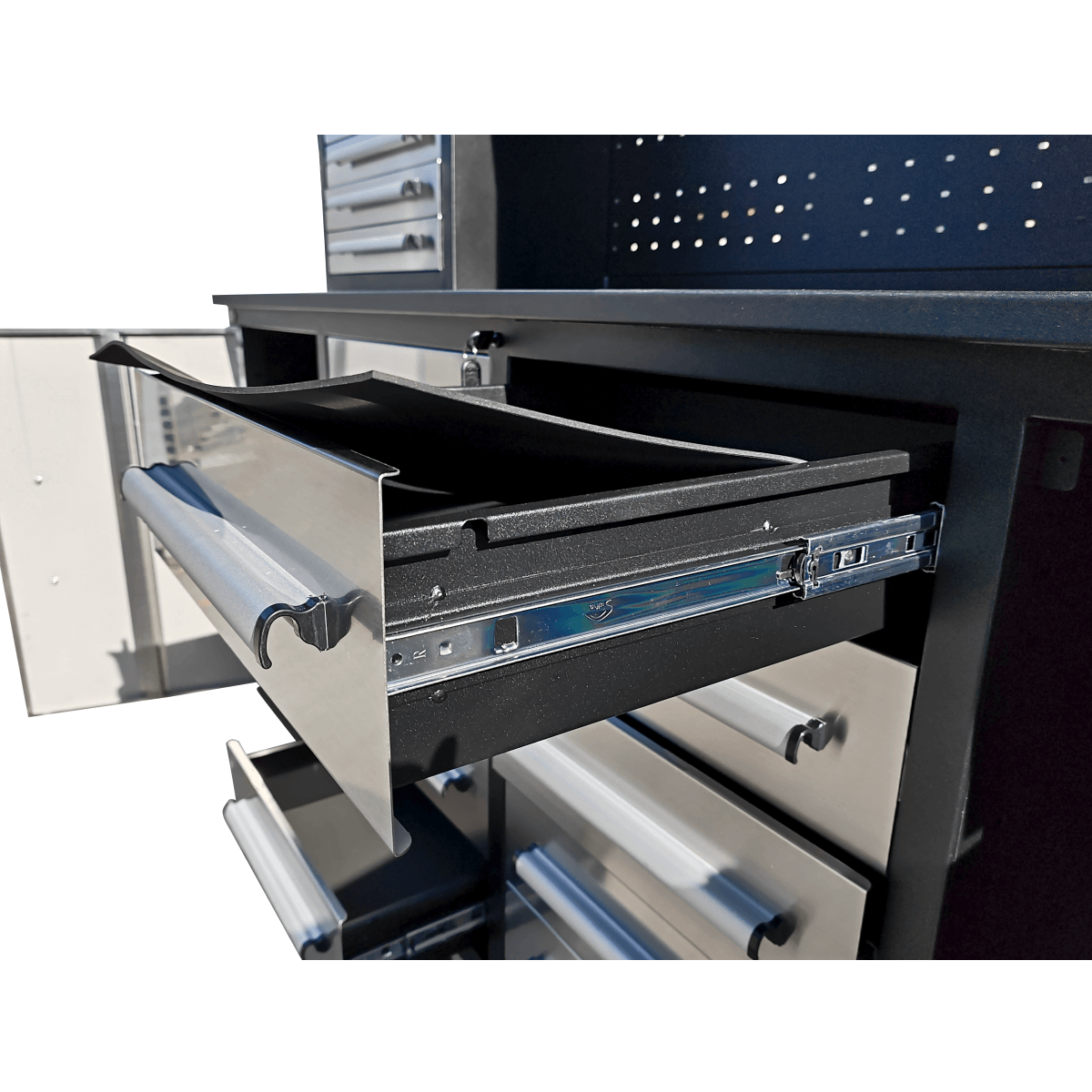 7 ft Garage Workbench Cabinet (18 Drawers & 4 Cabinets & Pegboard)