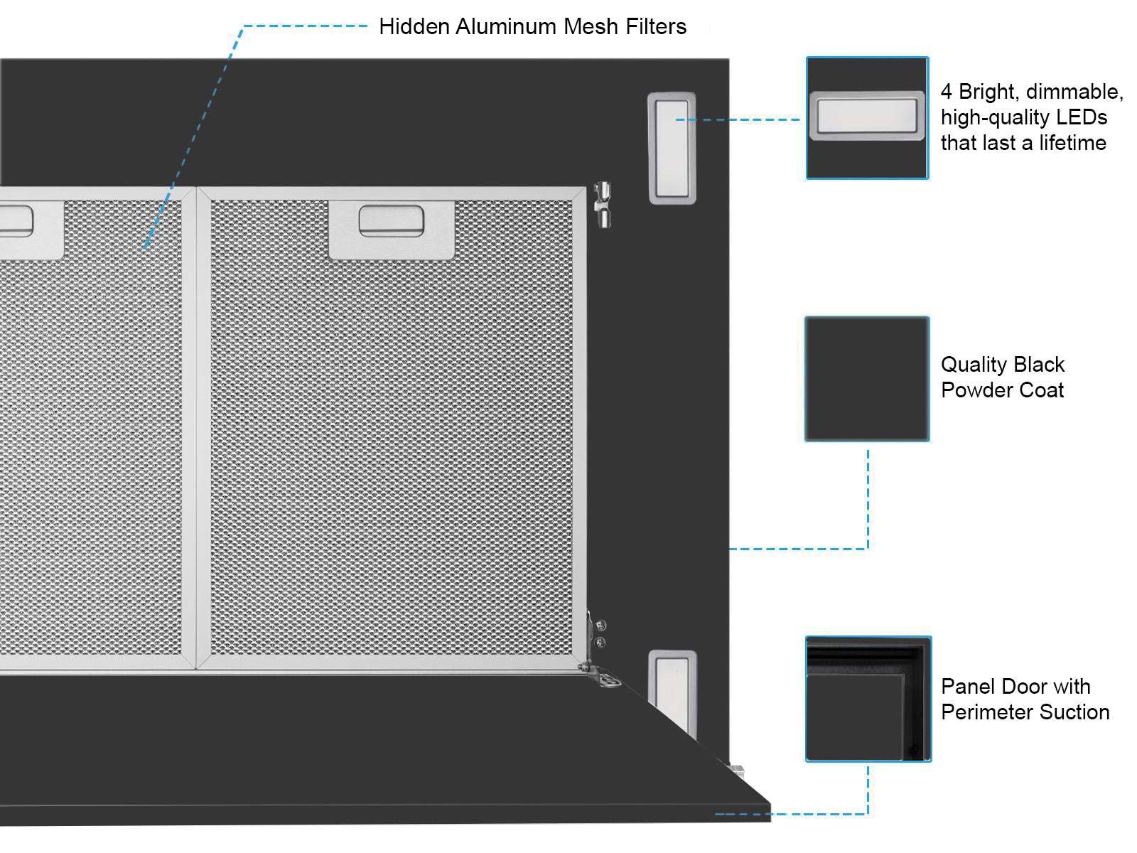 600 CFM Black Flush Ceiling Mount Range Hood - VICTORY Sunset