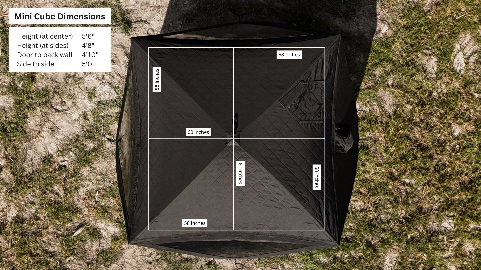 Mini Cube sauna tent compact 5x5 foot design in backyard with chimney port visible