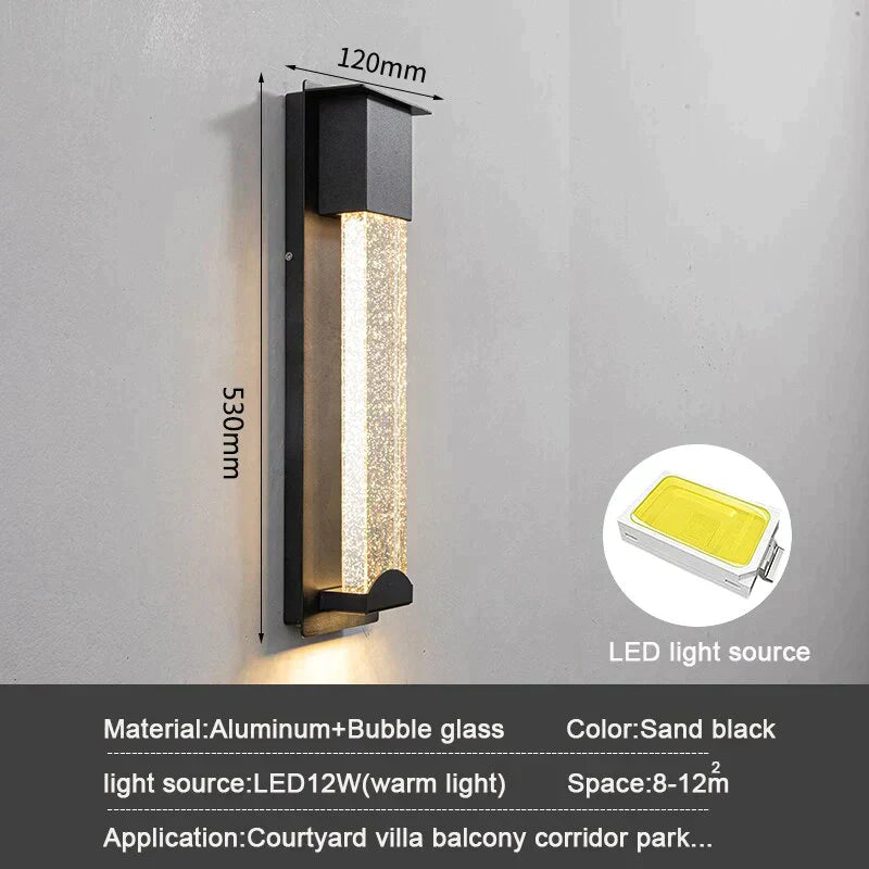 Diane's LED Wall Lighting with PIR Motion Sensor - Crystal Outdoor IP65 Waterproof Sconce for Balcony and Garden