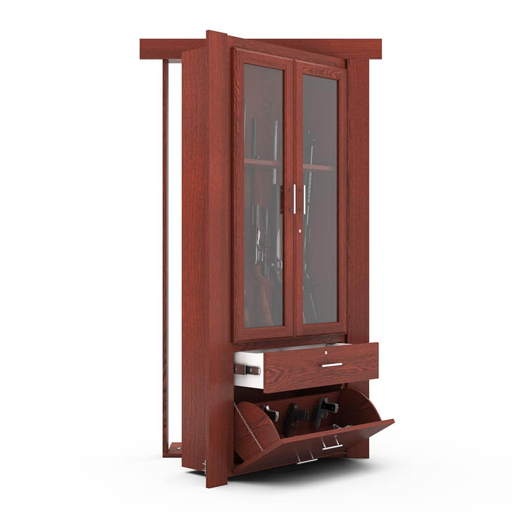 Hidden Flush Mount Oak Gun Cabinet Door