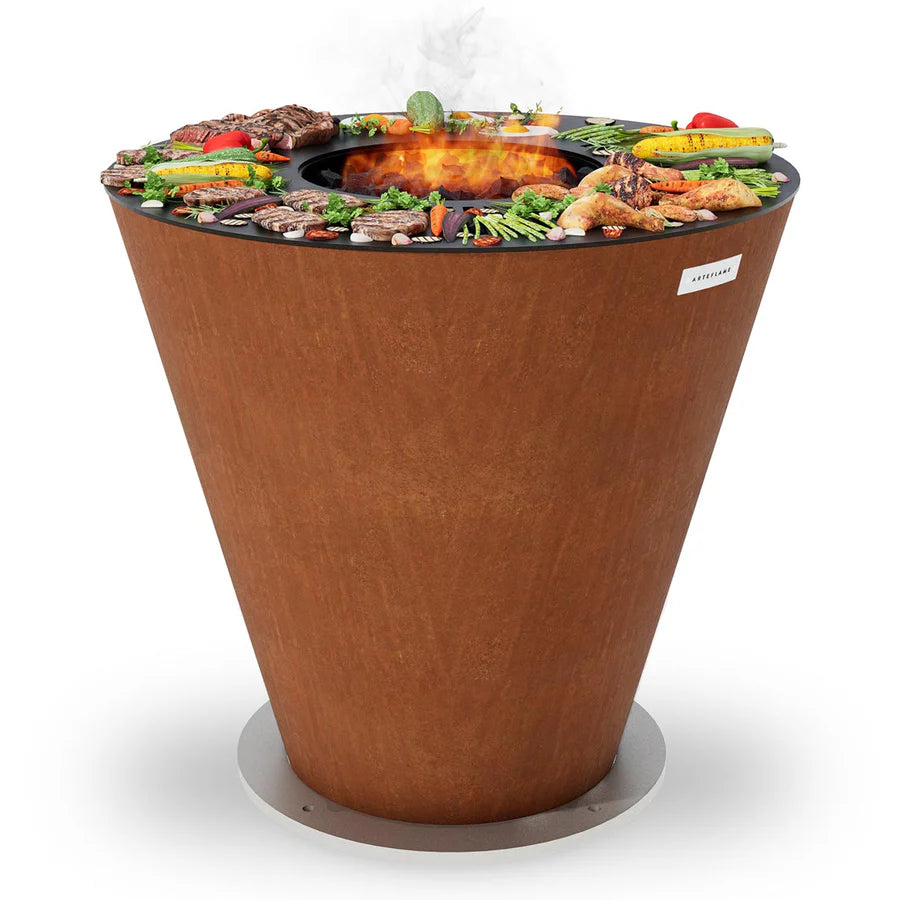 Arteflame Park Series — One-Piece CORTEN Steel Park Grill (40″) with Half Griddle + Half Grill